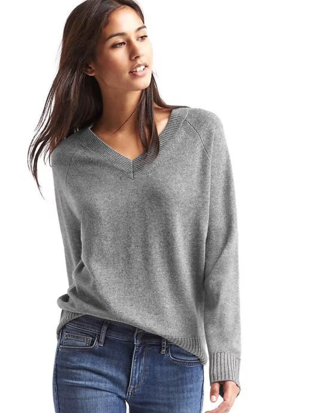 GAP Merino Wool Cashmere Dark Gray V-Neck Knit Sweater